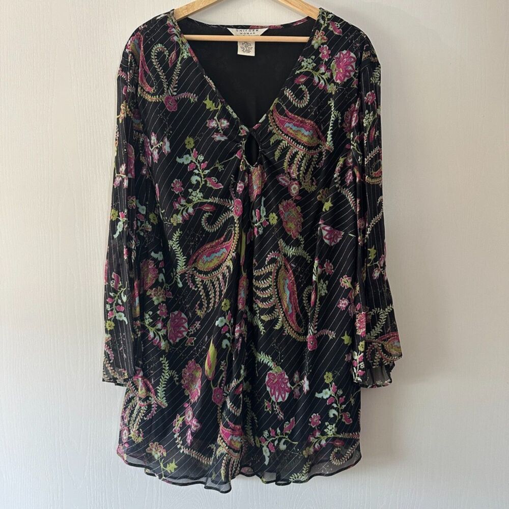 John Paul Richard Boho Metallic Paisley Floral Bell Sleeve Tunic‎ Top Plus Sz 3X